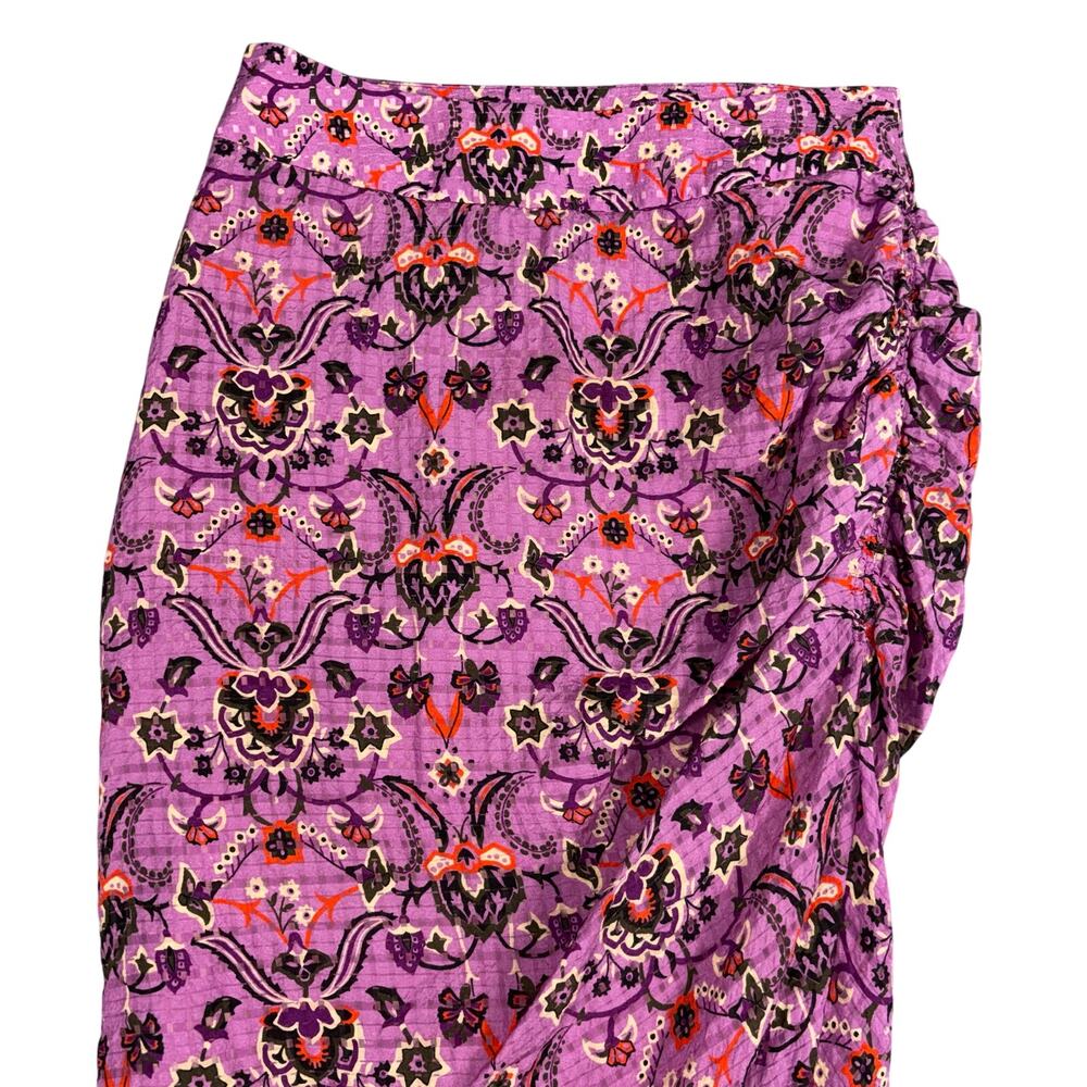 SMYTHE Purple Paisley Floral Ruched Midi Skirt High Low Hem Viscose Size 4 / 27 - Picture 7 of 10
